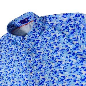 Stitch Camo Geometric Print Performance Stretch Blue Golf Polo Shirt Large